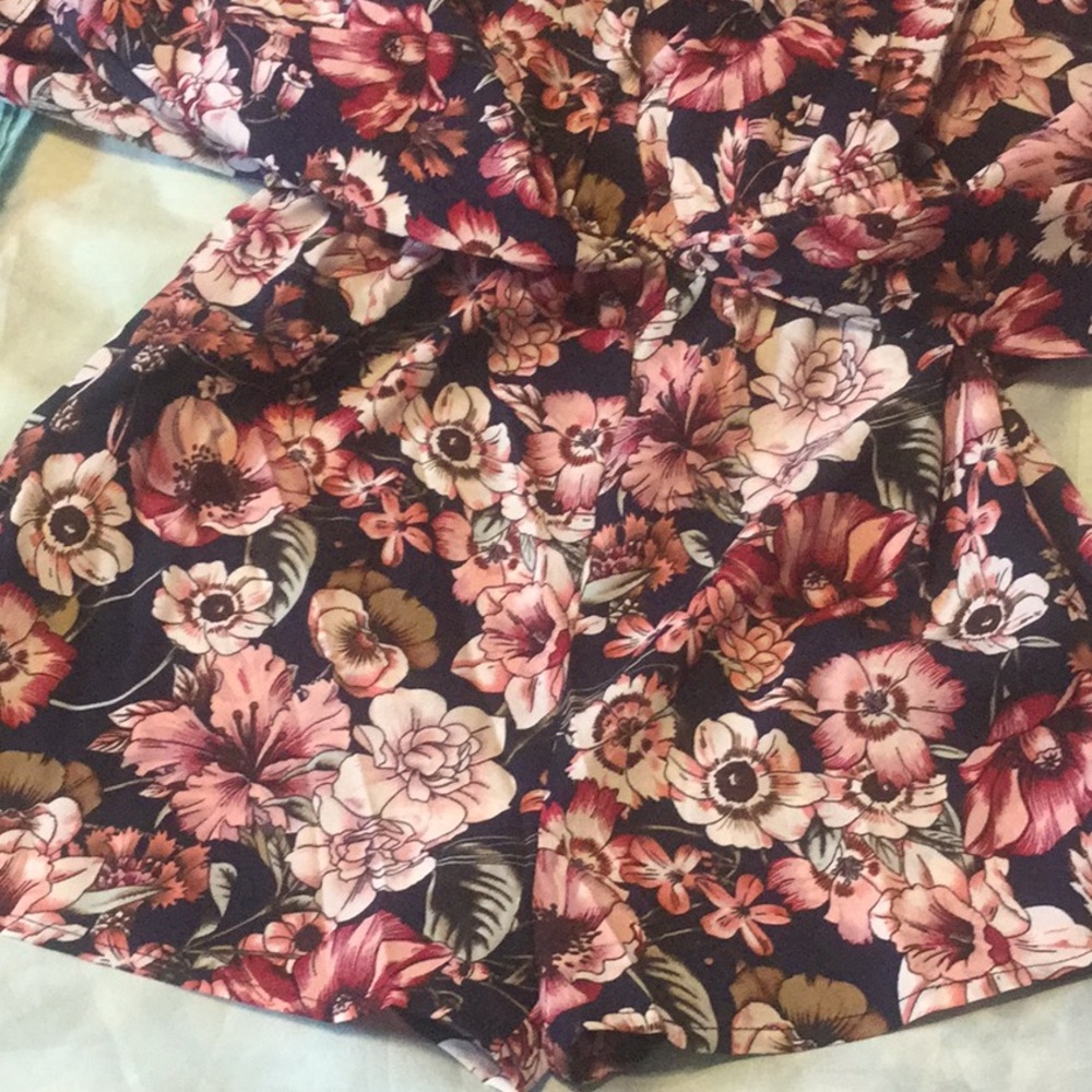 DARK NAVY FLORAL OFF THE SHOULDERS ROMPER MAXI - Picture 8 of 14